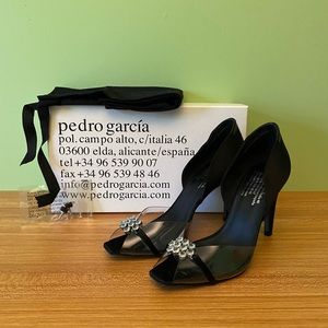 Pedro Garcia Black evening 4-inch heels with swarovski crystals Size Euro 39